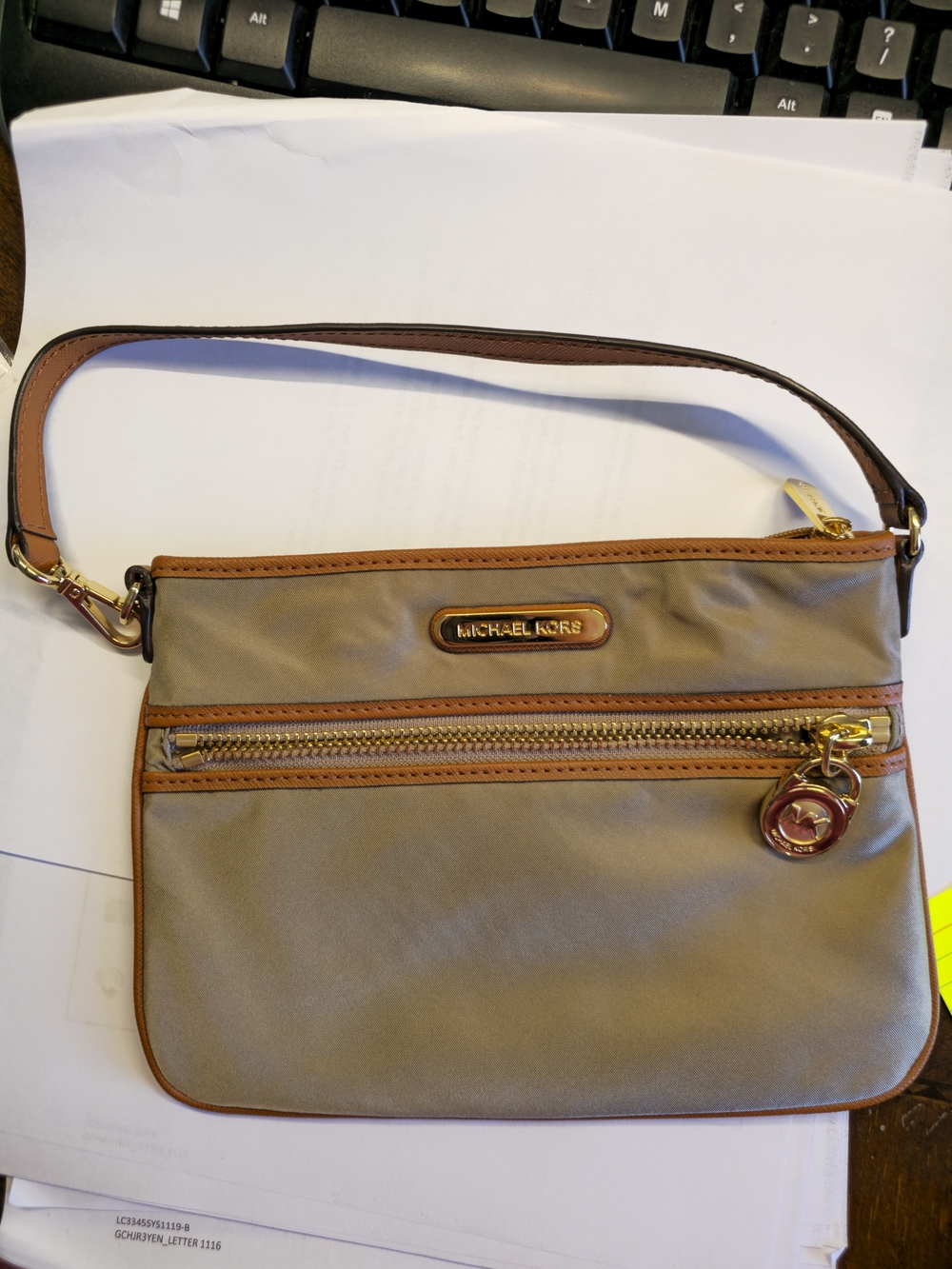 Michael Kors Kempton Nylon And Leather Trim Wristlet
